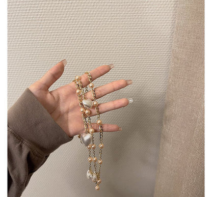 Alloy Pearl Heart Faux Belt Waist Chain