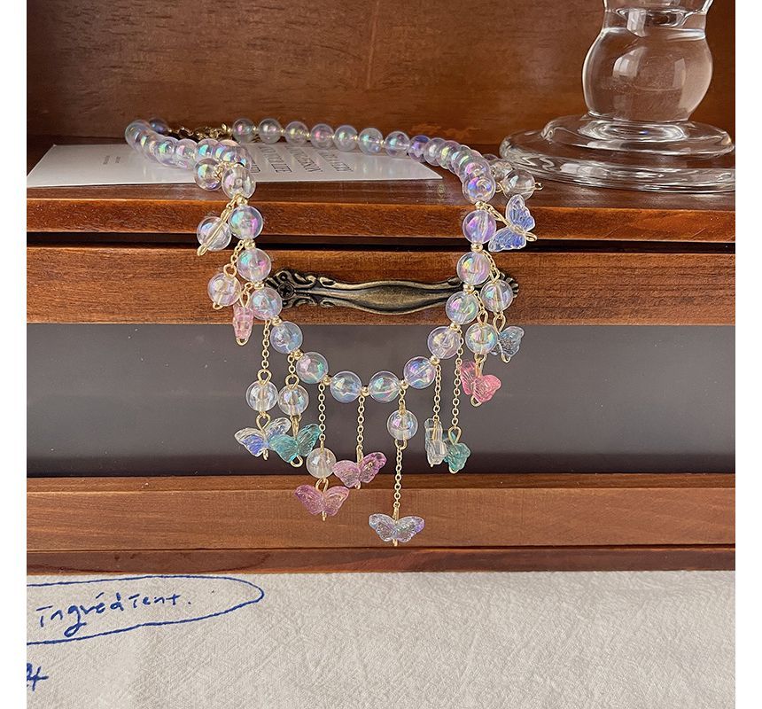 Alloy Fringed Butterfly Choker