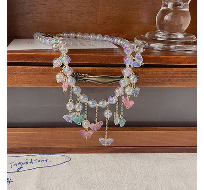 Alloy Fringed Butterfly Choker