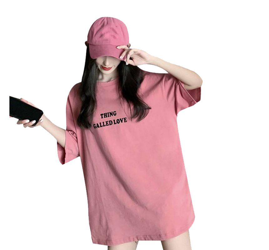 Short-Sleeve Round Neck Lettering Tee