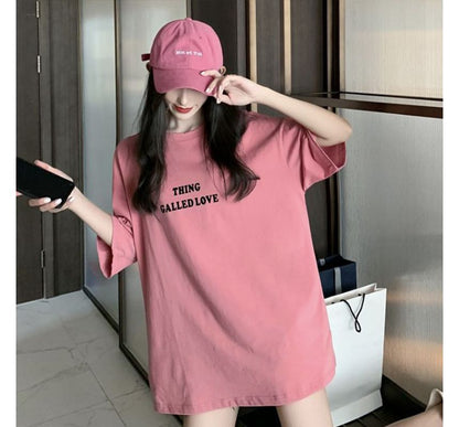 Short-Sleeve Round Neck Lettering Tee