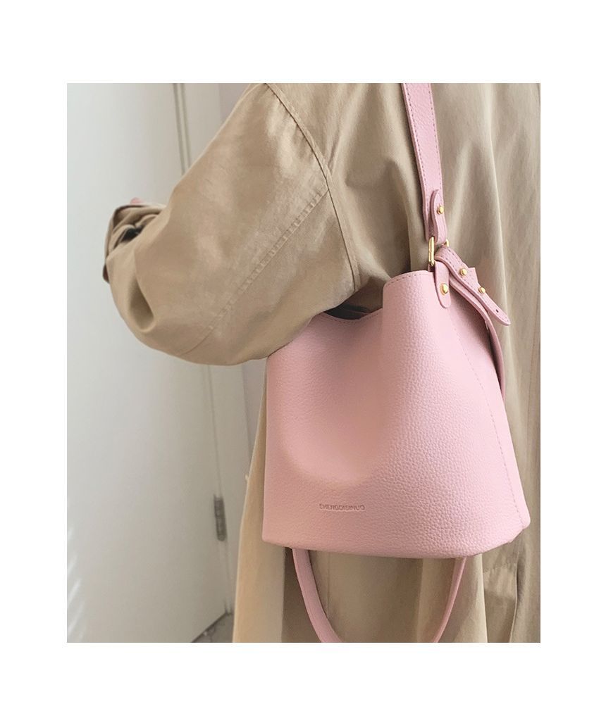 Faux Leather Plain Bucket Bag