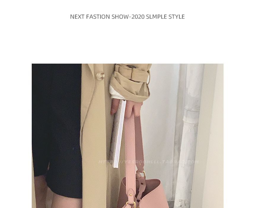 Faux Leather Plain Bucket Bag