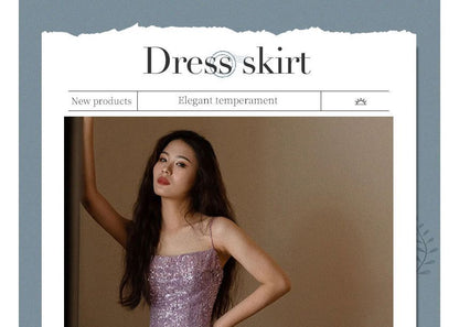 Spaghetti Strap Plain Sequin Sheath Evening Gown