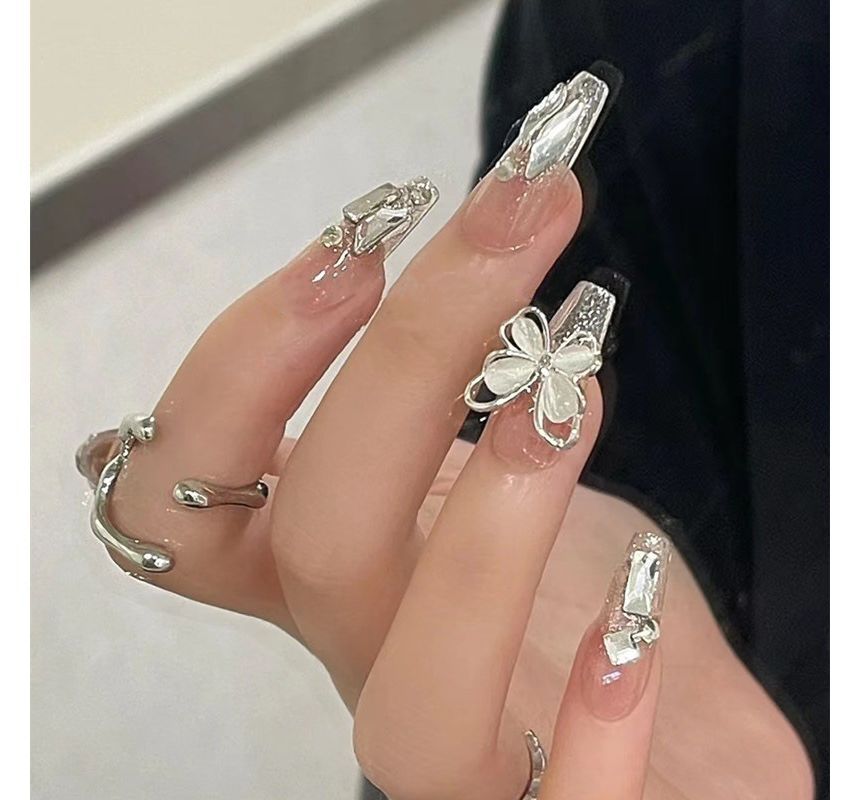 Butterfly Rhinestone Faux Nail Tips