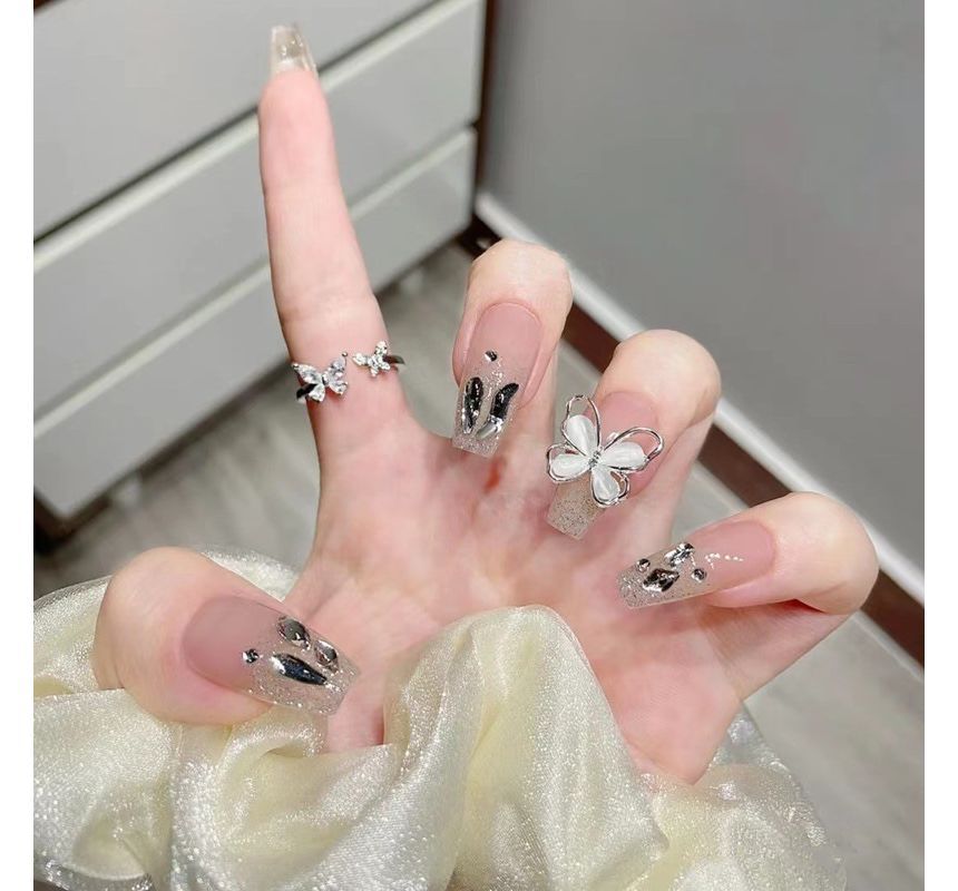 Butterfly Rhinestone Faux Nail Tips