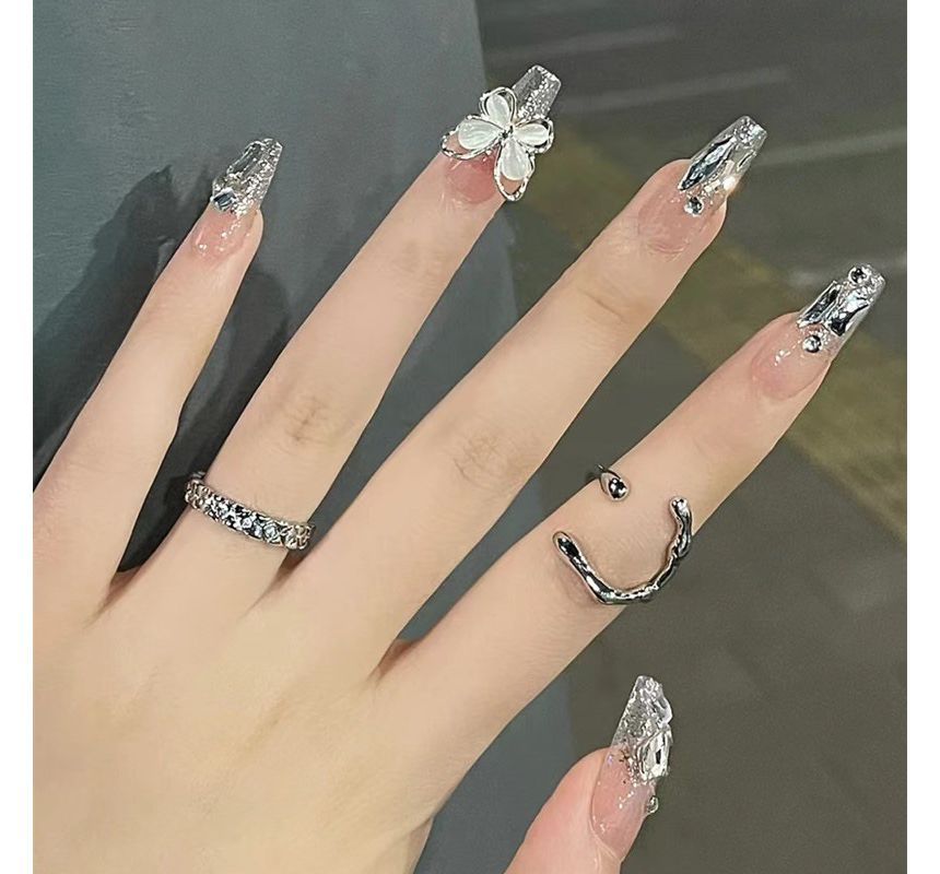 Butterfly Rhinestone Faux Nail Tips