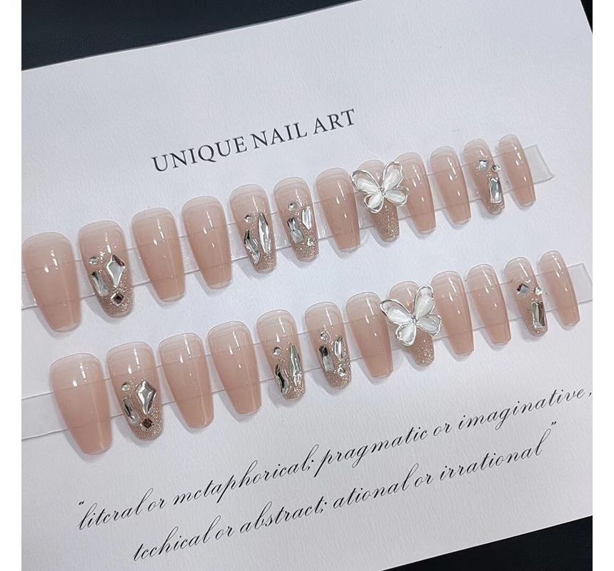 Butterfly Rhinestone Faux Nail Tips