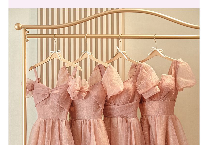 Plain Glitter Midi A-Line Bridesmaid Dress