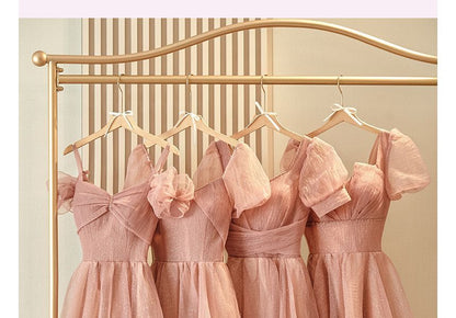 Plain Glitter Midi A-Line Bridesmaid Dress