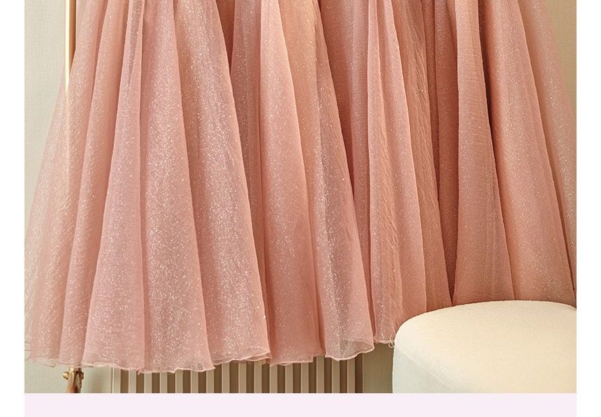 Plain Glitter Midi A-Line Bridesmaid Dress