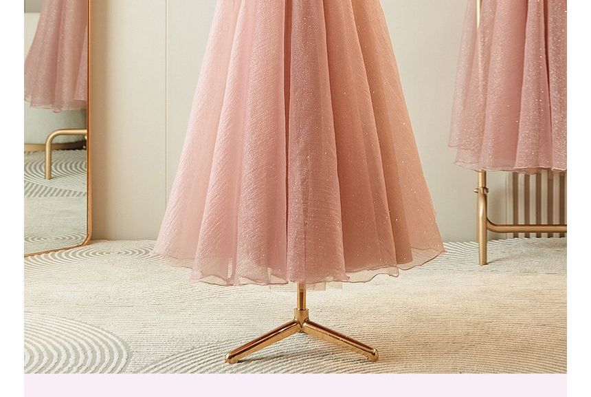 Plain Glitter Midi A-Line Bridesmaid Dress