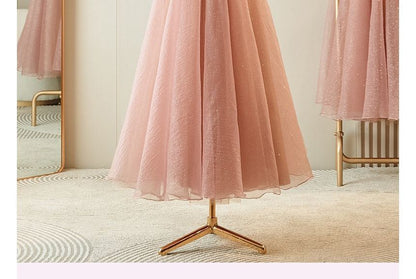 Plain Glitter Midi A-Line Bridesmaid Dress