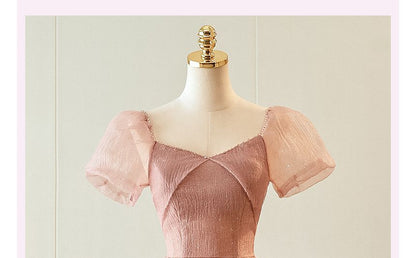 Plain Glitter Midi A-Line Bridesmaid Dress