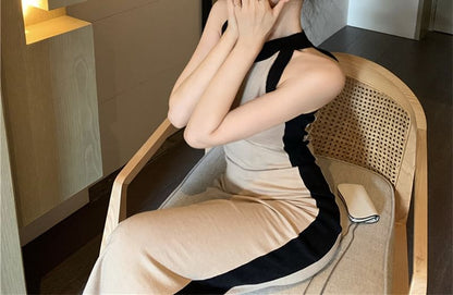 Slim-Fit Midi Two-Tone Sleeveless Dress