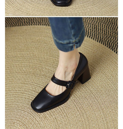 Plain Chunky Heel Mary Jane Pumps