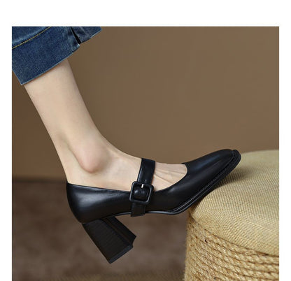 Plain Chunky Heel Mary Jane Pumps