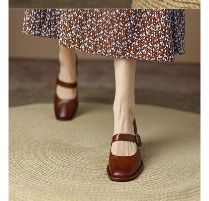 Plain Chunky Heel Mary Jane Pumps