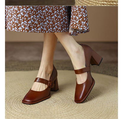 Plain Chunky Heel Mary Jane Pumps