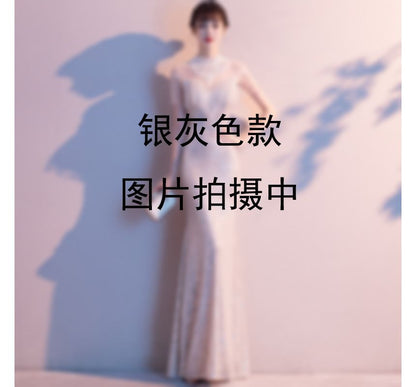 Glitter Gown Trim Fringe Mermaid Evening