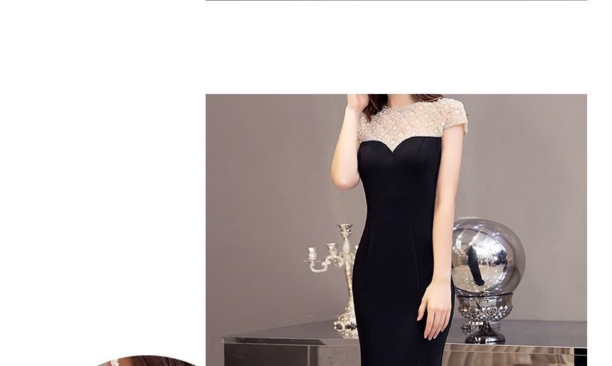 Short-Sleeve Two Tone Mermaid Evening Gown