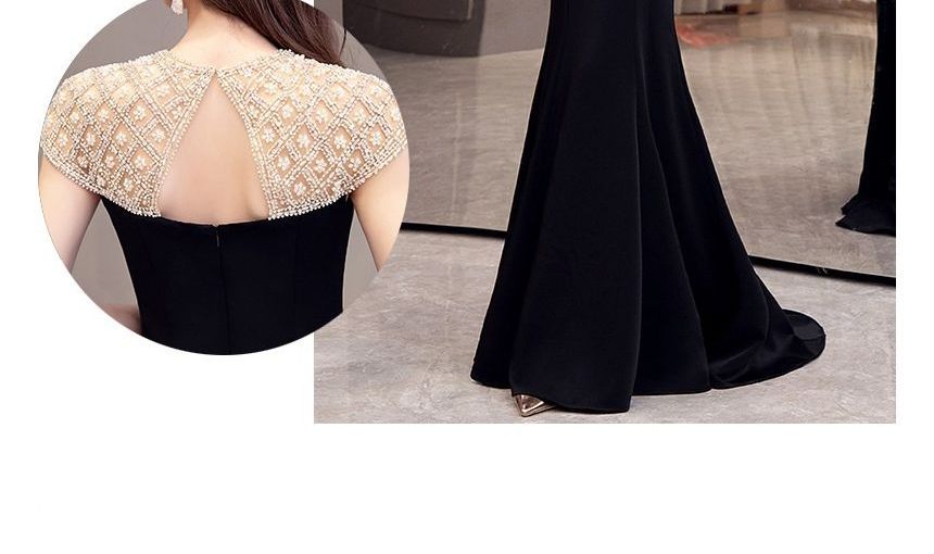 Short-Sleeve Two Tone Mermaid Evening Gown