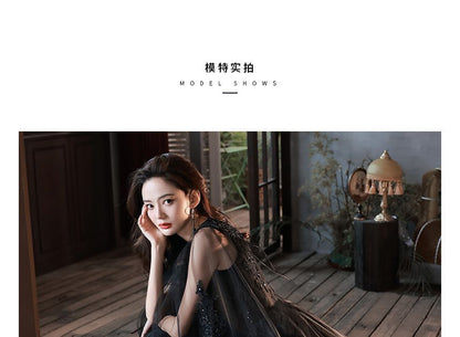 Short-Sleeve Lace Embroidered A-Line Evening Gown