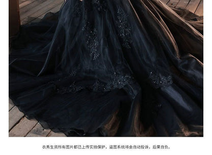 Short-Sleeve Lace Embroidered A-Line Evening Gown