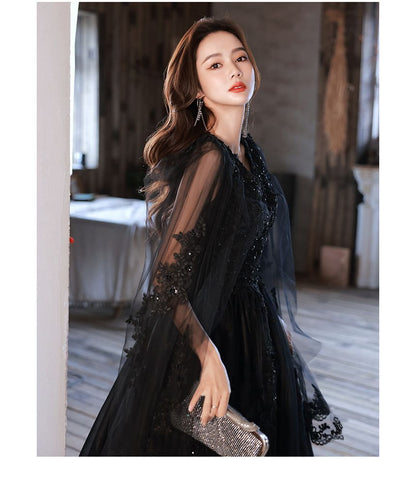 Short-Sleeve Lace Embroidered A-Line Evening Gown