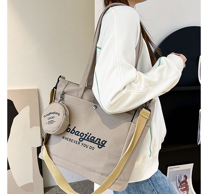 Set: Lettering Canvas Tote Bag + Pouch