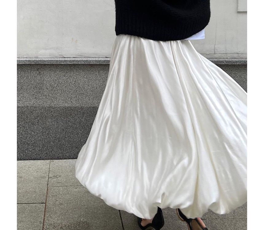 A-Line Waist Maxi Plain Skirt High