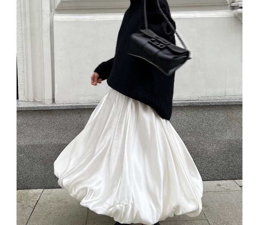 A-Line Waist Maxi Plain Skirt High