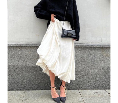 High Waist Plain Maxi A-Line Skirt