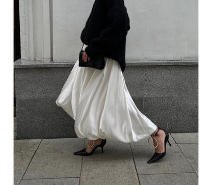 A-Line Waist Maxi Plain Skirt High