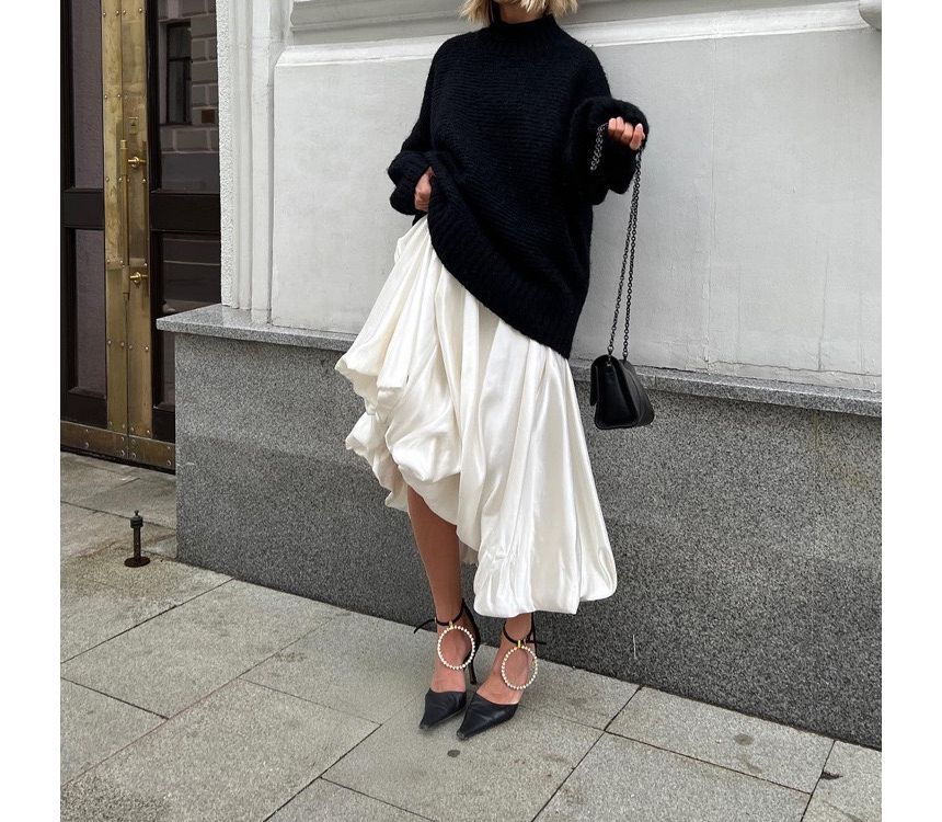 High Waist Plain Maxi A-Line Skirt