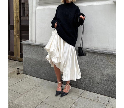 High Waist Plain Maxi A-Line Skirt