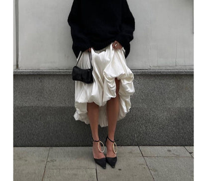 High Waist Plain Maxi A-Line Skirt