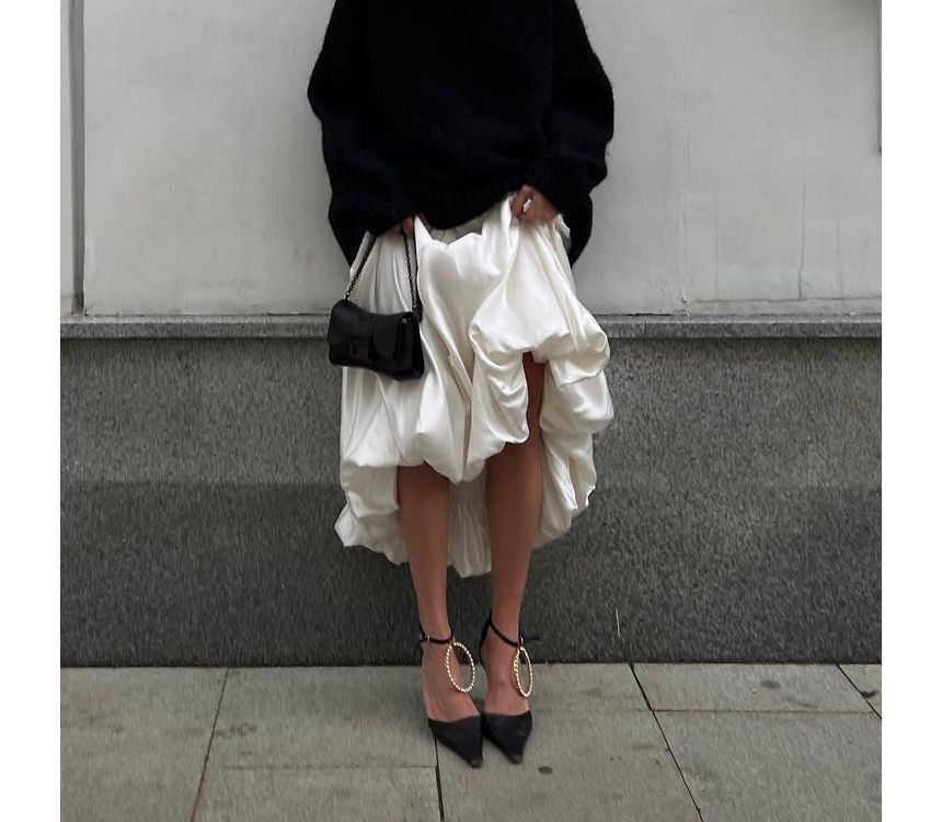 A-Line Waist Maxi Plain Skirt High