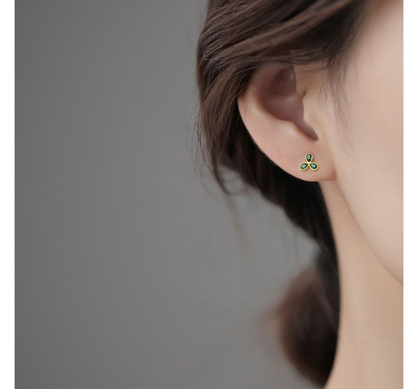 Rhinestone Leaf Stud Earring