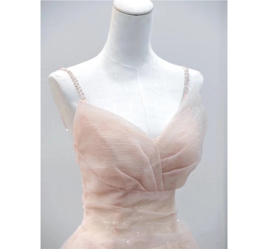Spaghetti Strap Mesh A-Line Evening Gown