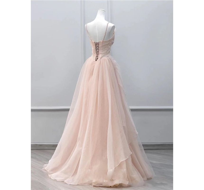 Spaghetti Strap Mesh A-Line Evening Gown