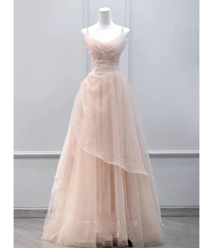 Spaghetti Strap Mesh A-Line Evening Gown