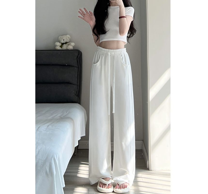 Drawstring Waist Plain Wide Leg Sweatpants