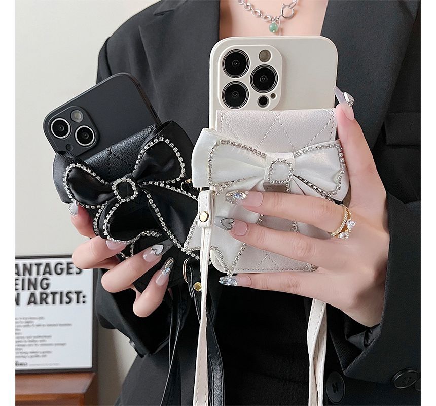 Embellished Card Holder Phone Case - iPhone 14 Pro Max / 14 Pro / 14 Max / 14 / 13 Pro Max / 13 Pro / 13 / 13 mini / 12 Pro Max / 12 Pro / 12 / 12 mini / 11 Pro Max / 11 Pro / 11 / SE / XS Max / XS / XR / X / 8 / 8 Plus / 7 / 7 Plus