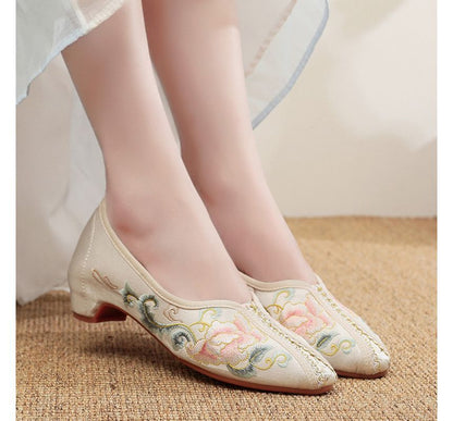Floral Embroidered Satin Pumps