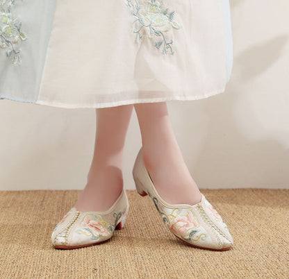 Floral Embroidered Satin Pumps