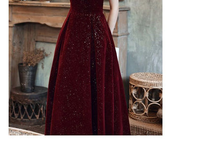 Short-Sleeve Glitter A-Line Evening Dress