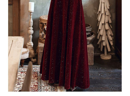 Short-Sleeve Glitter A-Line Evening Dress