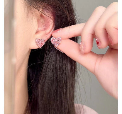 Rhinestone Heart Stud Earring / Clip-On Earring