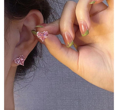 Rhinestone Heart Stud Earring / Clip-On Earring